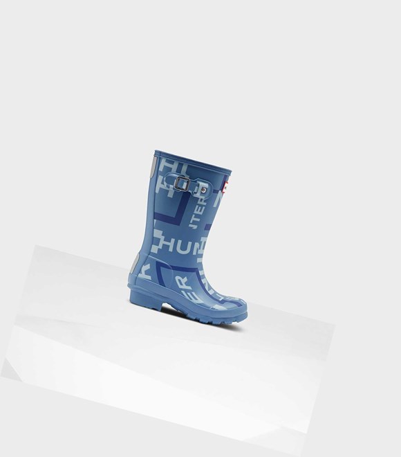 Bottes Courtes Hunter Original Big Exploded Logo Wellington Enfant Bleu | 93026GOCQ