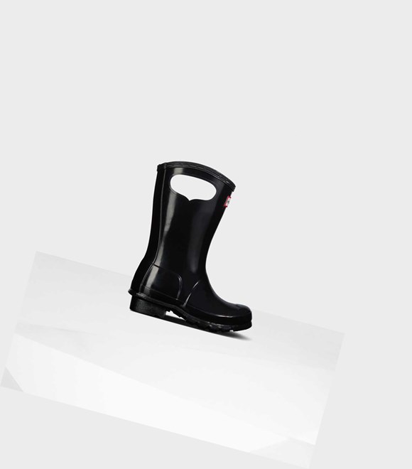 Bottes Courtes Hunter Original Big Grab Handle Gloss Wellington Enfant Noir | 54871SXTU