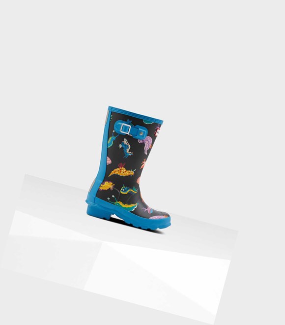 Bottes Courtes Hunter Original Big Sea Monster Print Wellington Enfant Bleu | 54386FMPB