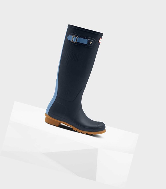 Bottes Hautes Hunter Original Exploded Logo Texture Wellington Femme Bleu Marine | 68305SYTV