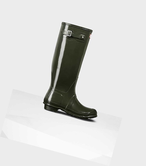 Bottes Hautes Hunter Original Gloss Wellington Femme Vert | 49361HAMN