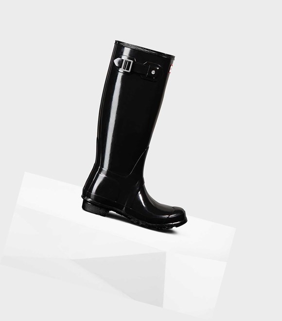 Bottes Hautes Hunter Original Gloss Wellington Femme Noir | 56924ZAWY