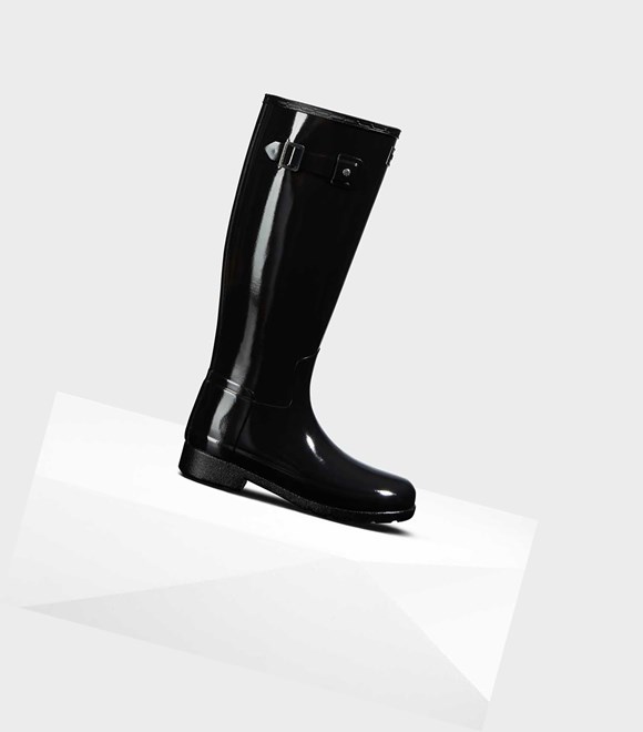 Bottes Hautes Hunter Original Refined Gloss Wellington Femme Noir | 49162YZBN