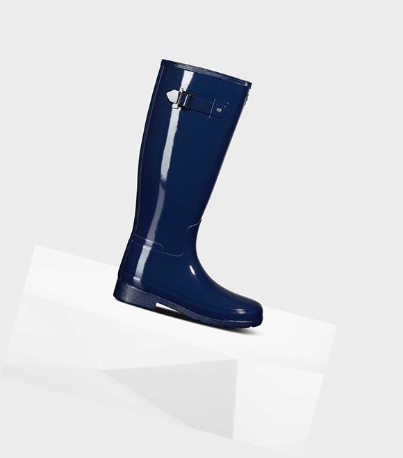 Bottes Hautes Hunter Original Refined Gloss Wellington Femme Bleu | 86304YGHU