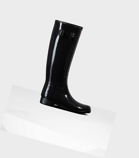 Bottes Hautes Hunter Refined Slim Fit Gloss Wellington Femme Noir | 05912EGTW