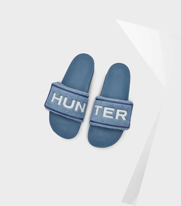 Claquette Hunter Original Terry Towelling Logo Adjustable Homme Bleu | 24658OQKW