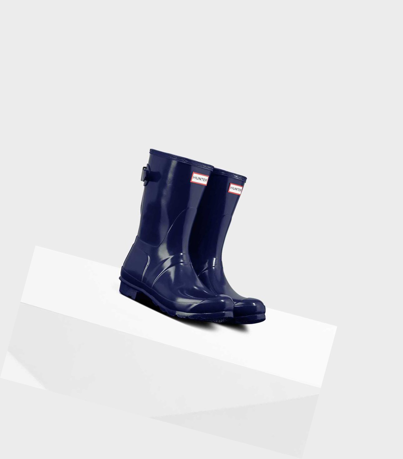 Bottes Courtes Hunter Original Corta Back Gloss Wellington Adjustable Femme Bleu | 27386UHCB