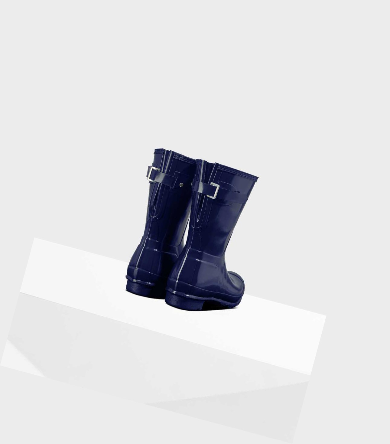 Bottes Courtes Hunter Original Corta Back Gloss Wellington Adjustable Femme Bleu | 27386UHCB