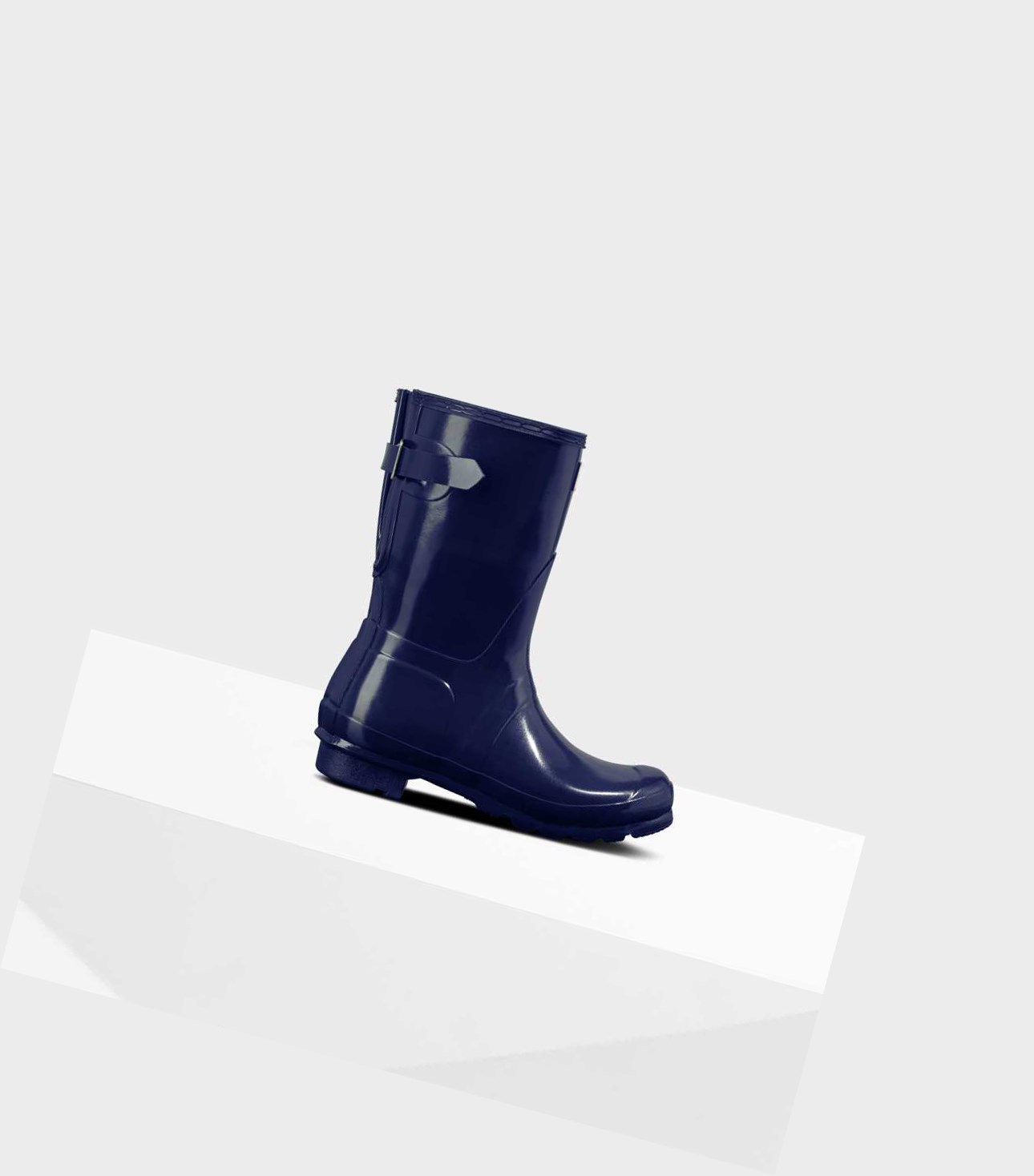 Bottes Courtes Hunter Original Corta Back Gloss Wellington Adjustable Femme Bleu | 27386UHCB