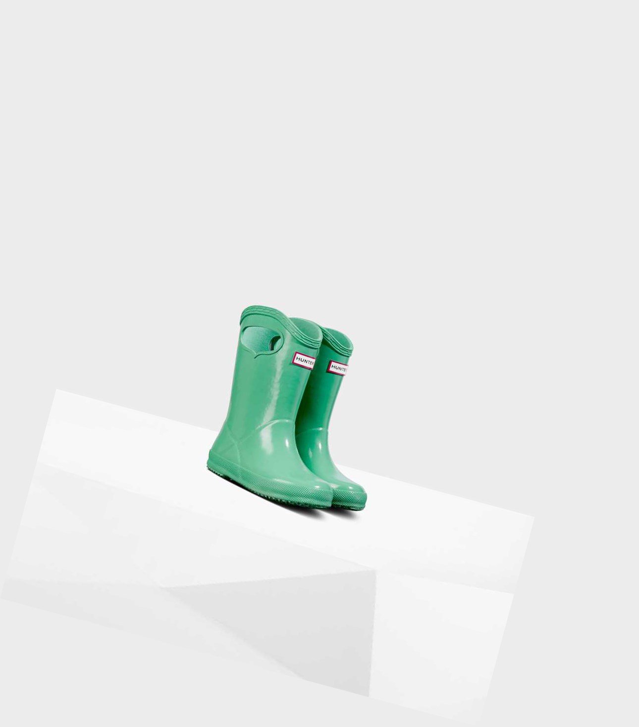 Bottes Courtes Hunter Original First Classiche Grab Handle Gloss Wellington Enfant Vert | 98732QGVS