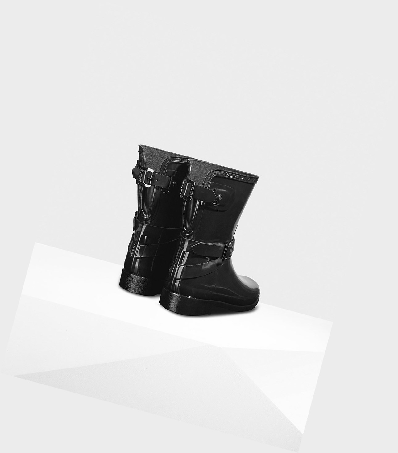 Bottes Courtes Hunter Refined Adjustable Gloss Femme Noir | 68495CQLG