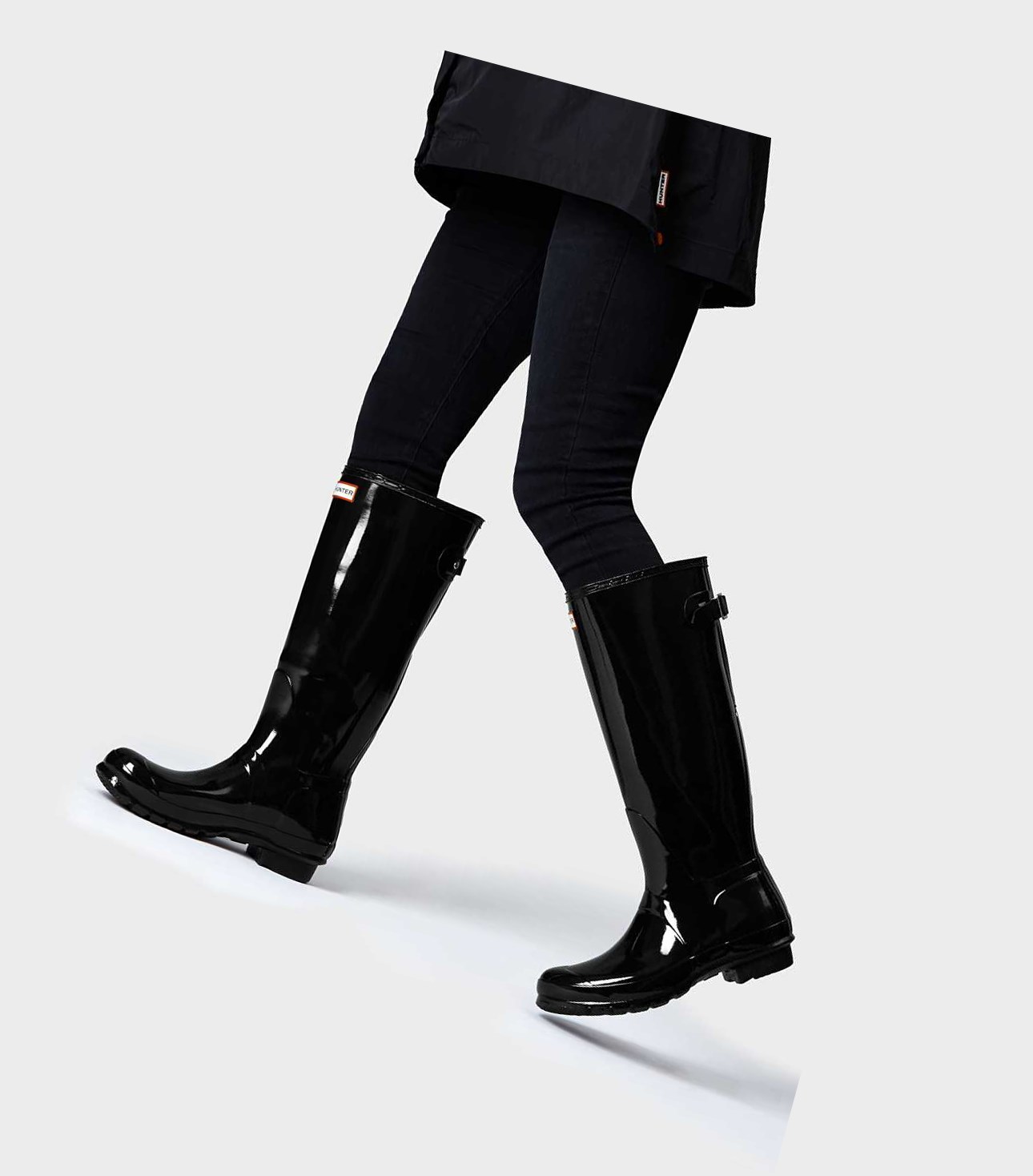 Bottes Hautes Hunter Original Alti Back Gloss Wellington Adjustable Femme Noir | 02916AZIT