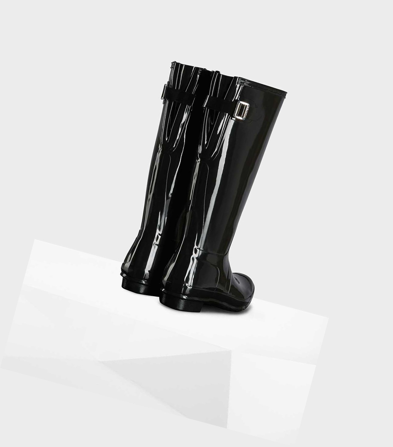 Bottes Hautes Hunter Original Alti Back Gloss Wellington Adjustable Femme Noir | 02916AZIT