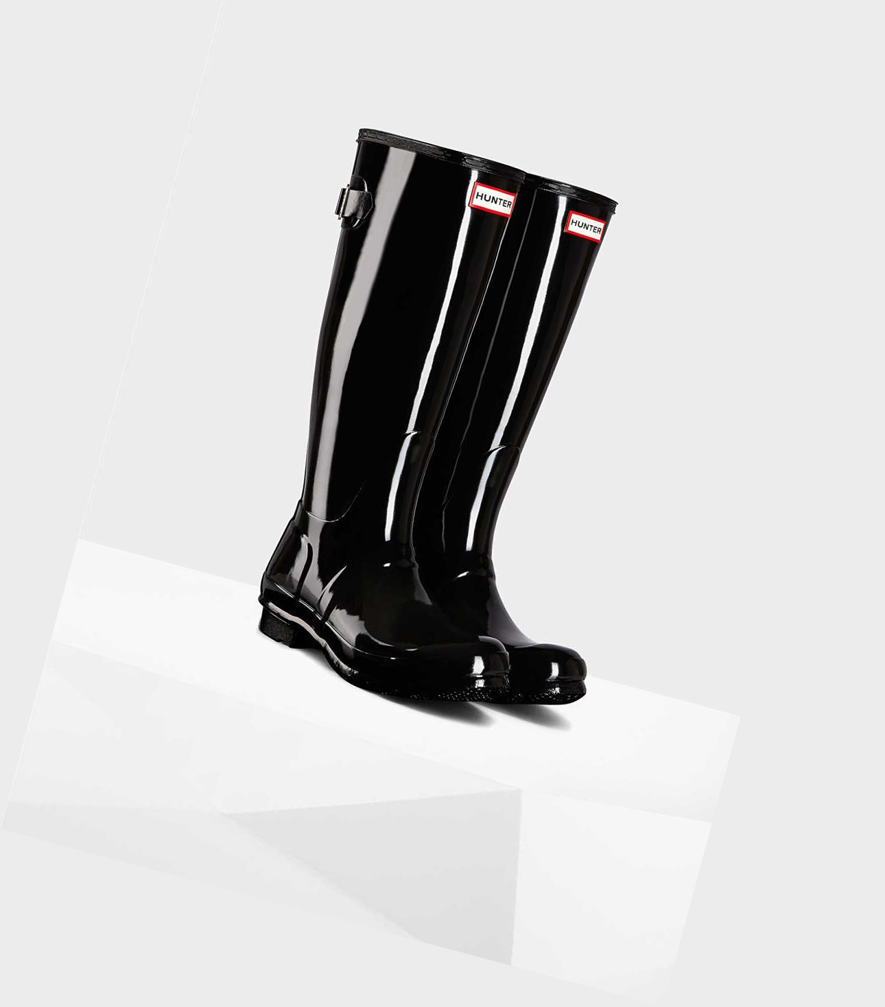 Bottes Hautes Hunter Original Alti Back Gloss Wellington Adjustable Femme Noir | 02916AZIT