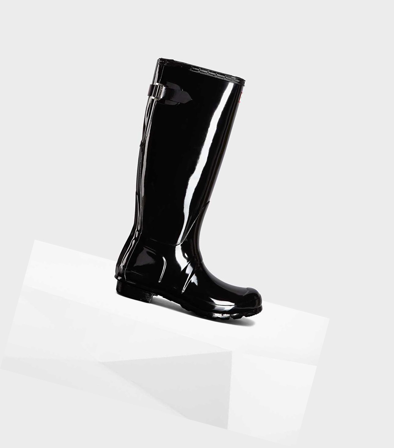 Bottes Hautes Hunter Original Alti Back Gloss Wellington Adjustable Femme Noir | 02916AZIT