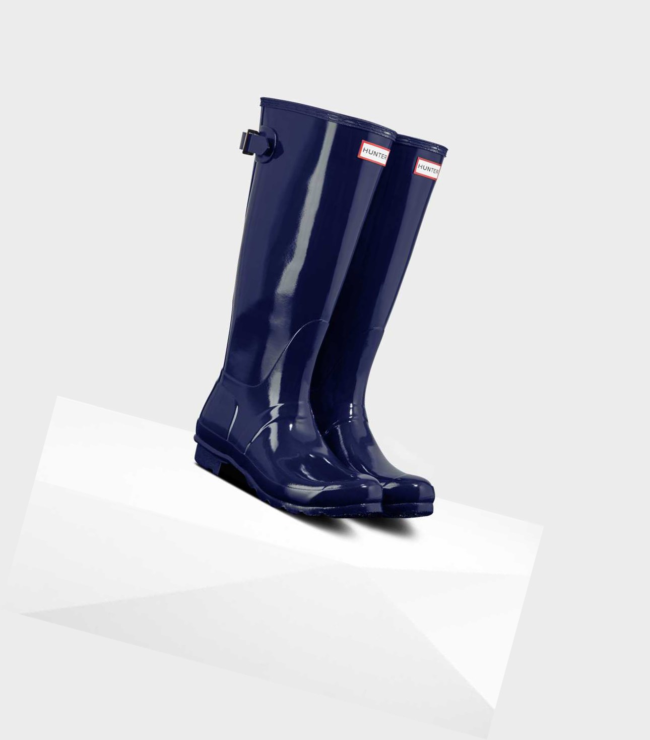 Bottes Hautes Hunter Original Alti Back Gloss Wellington Adjustable Femme Bleu | 46198SBWA