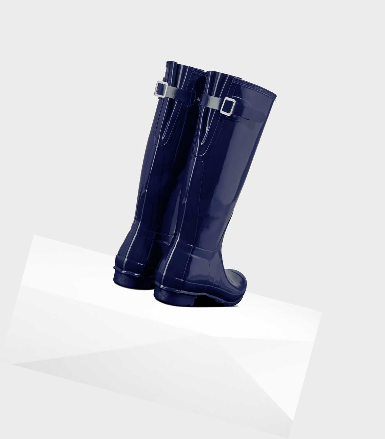 Bottes Hautes Hunter Original Alti Back Gloss Wellington Adjustable Femme Bleu | 46198SBWA