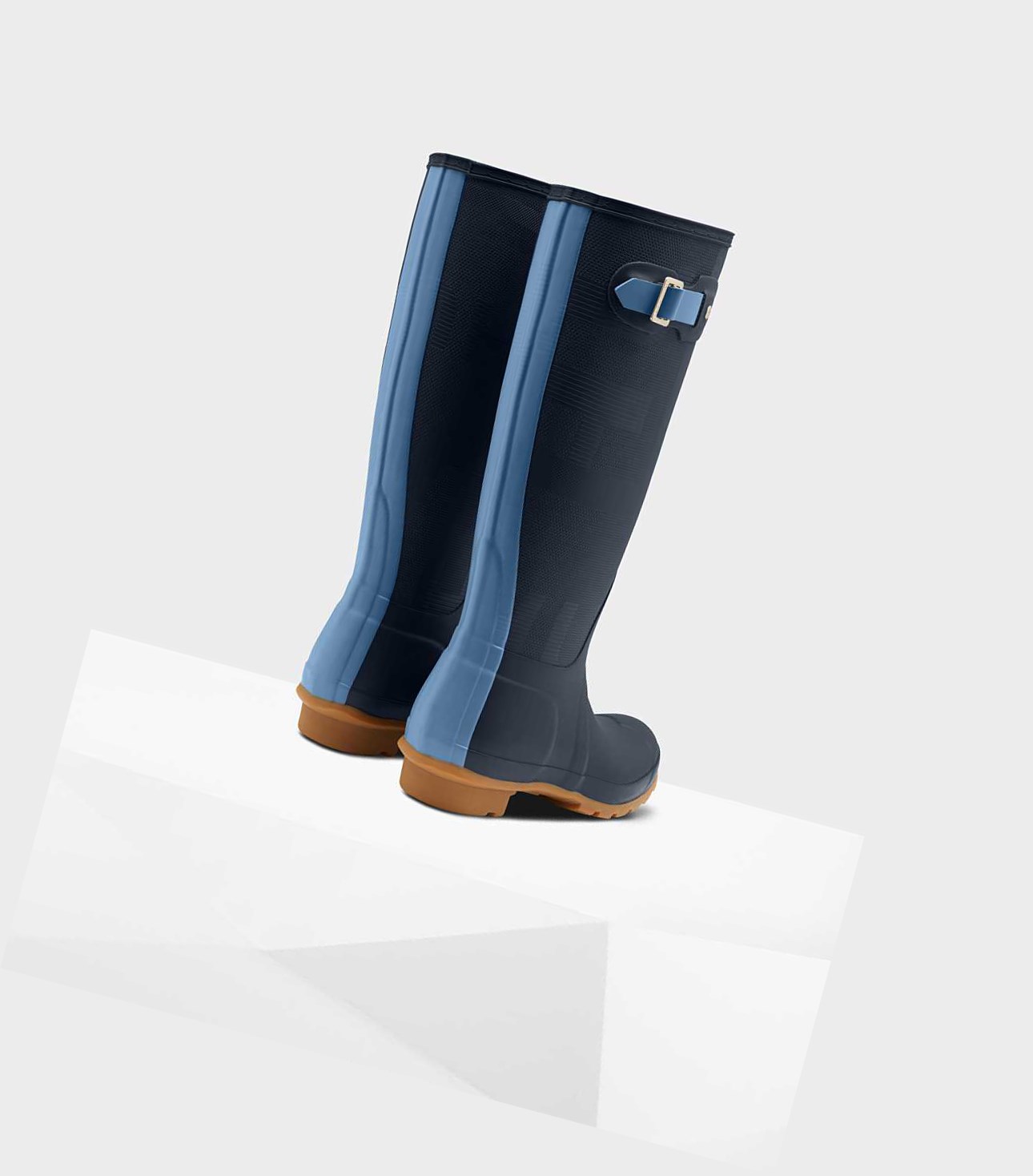 Bottes Hautes Hunter Original Exploded Logo Texture Wellington Femme Bleu Marine | 68305SYTV