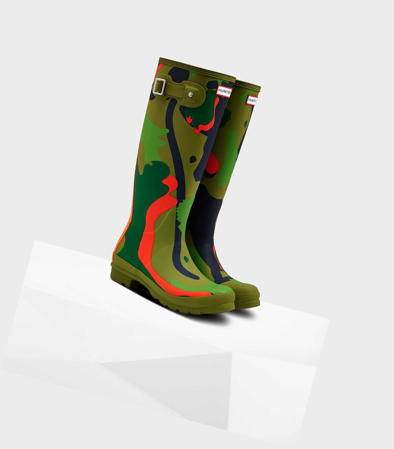 Bottes Hautes Hunter Original Rockpool Camo Wellington Femme Vert | 57908XNSJ